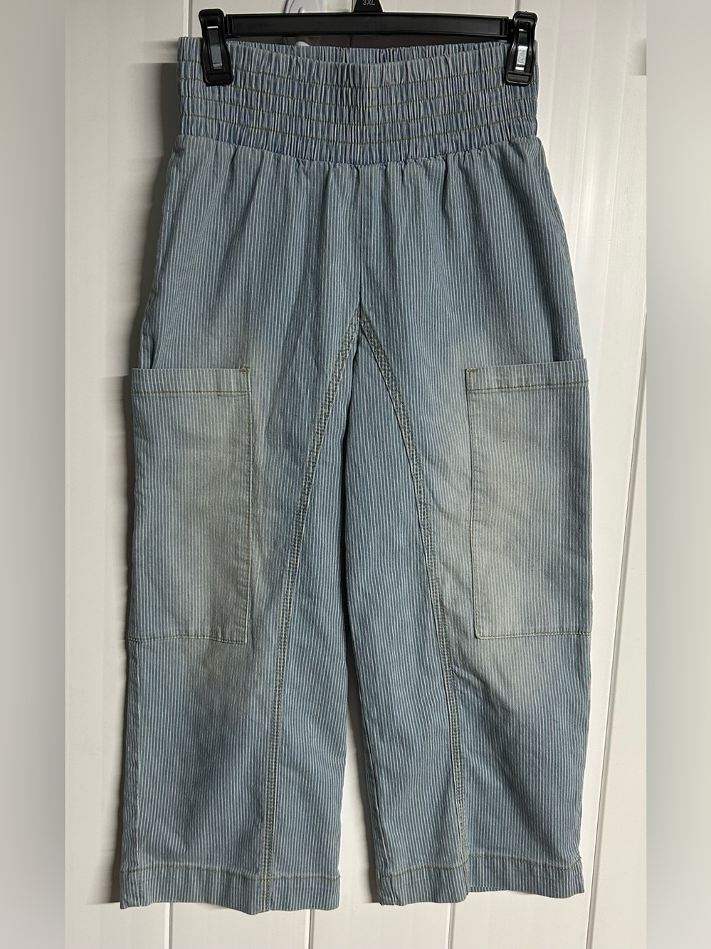 Lux Light Blue Striped Elastic Waist Pants